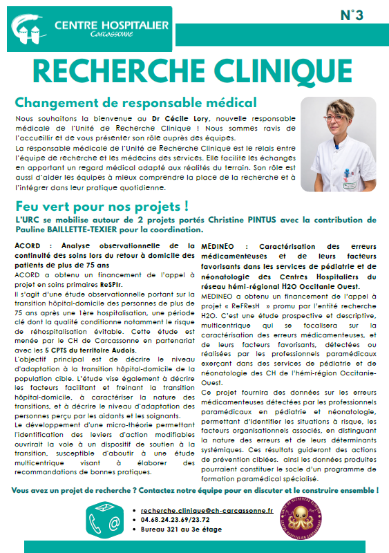 Recherche Clinique : Changement de responsable médical & nouveaux projets 